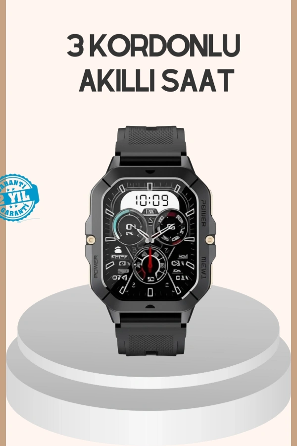 3 Kordonlu Akıllı Saat Uzun Pil Süreli