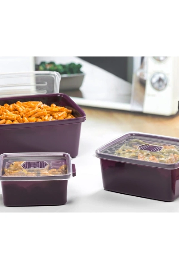 3lü Dikdörtgen Mikrodalga Saklama Kabı Seti