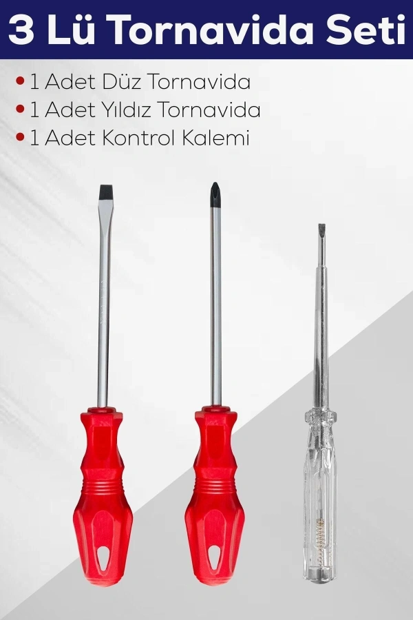 3lü Tornavida Seti (Düz Tornavida + Yıldız Tornavida + Kontrol Kalemi)