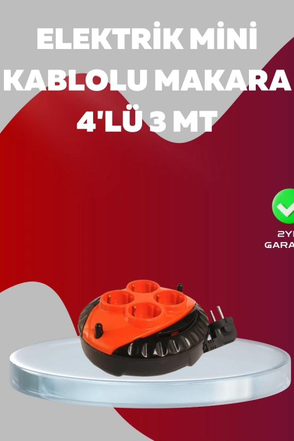 3 Metre Kablolu 4’lü Kırmızı Priz Makara