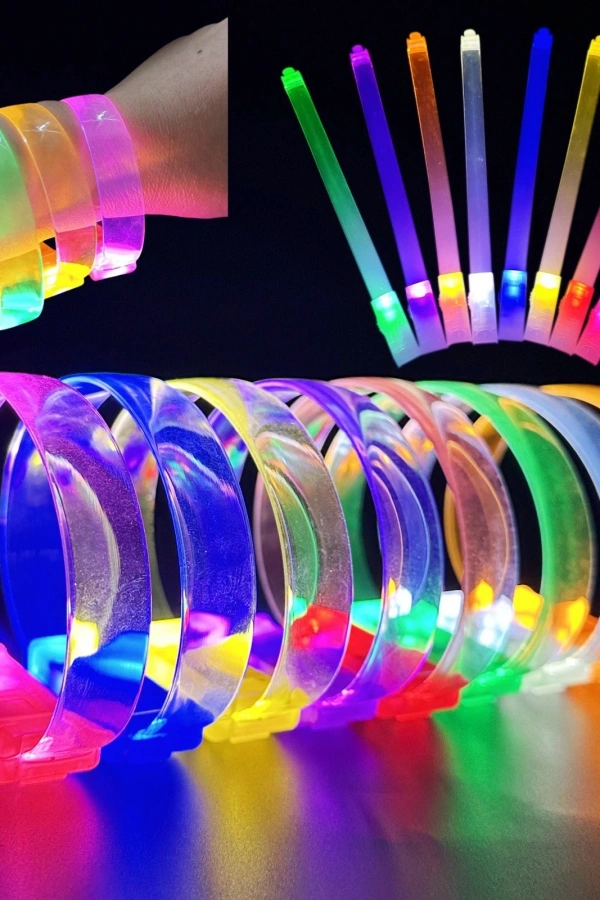 3 Modlu Pilli LED Işıklı Esnek Parti Bilekliği Mor