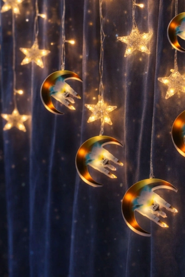 3 mt Fişli Hilal Cami Yıldız Ramazan Perde LED