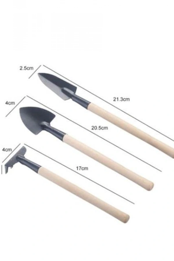 3 Parça Mini Bitki Hobi Seti - Bahçe Saksı Sukulent  Bakım Çapa-Tırmık-Kürek