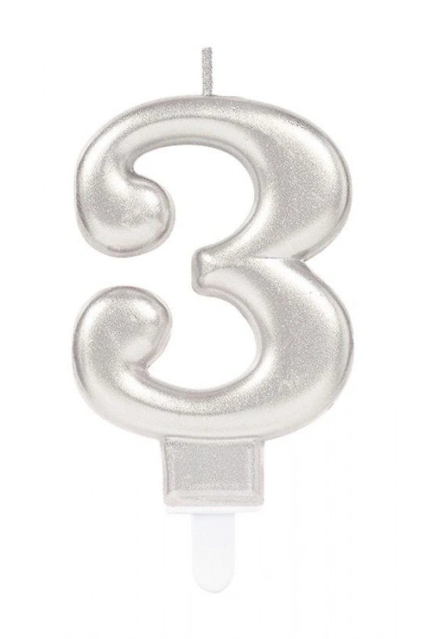 3 Rakamı Mum Gümüş Renk
