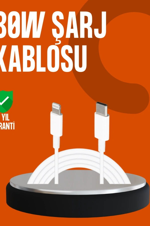 30W Type-C Lightning Hızlı Şarj Kablosu 1.2m iPhone Uyumlu