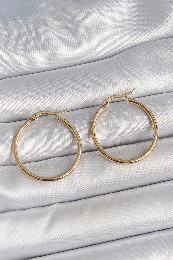 316 Çelik Gold Renk 27 mm Halka Model Kadın Küpe