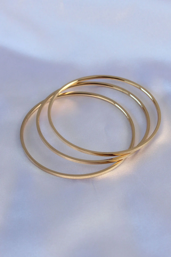 316L Çelik Gold Renk 3lü Ajda Model Kadın 60 mm Bilezik