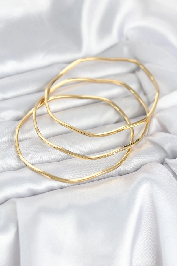 316L Çelik Gold Renk 65 mm Ajda Zikzak Model 3lü Kadın Bileklik