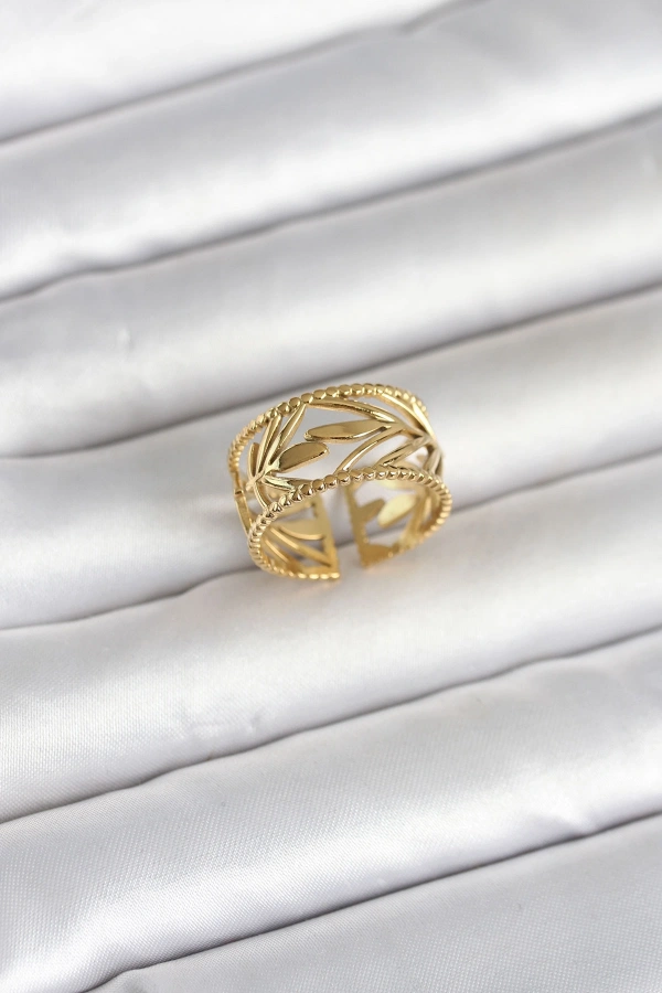 316L Çelik Gold Renk Başak Model Kadın Yüzük