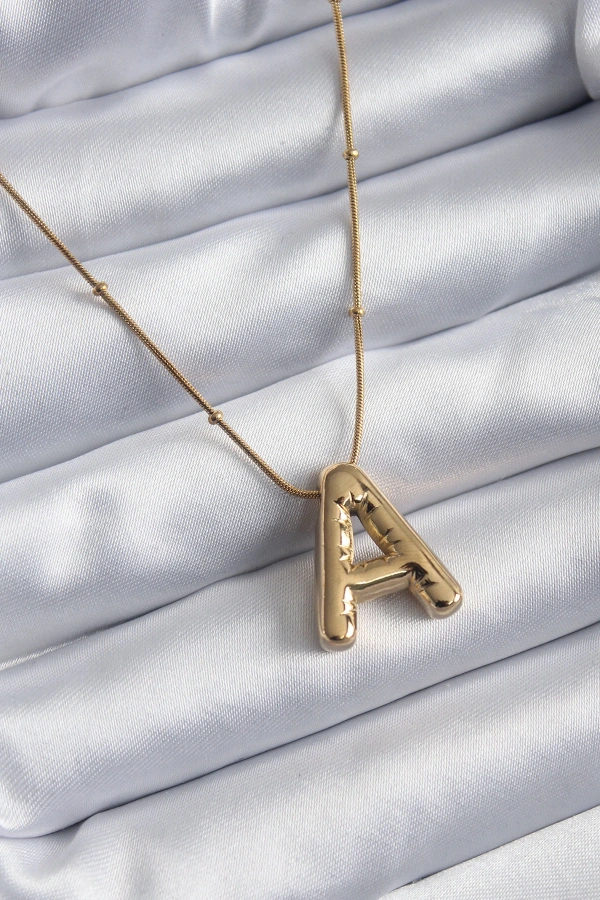 316L Çelik Gold Renk Bubble A Harf Model Kadın Kolye