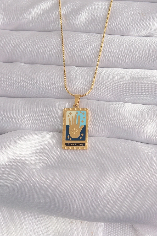 316L Çelik Gold Renk Karışık Mineli El Figür Tarot Kolye