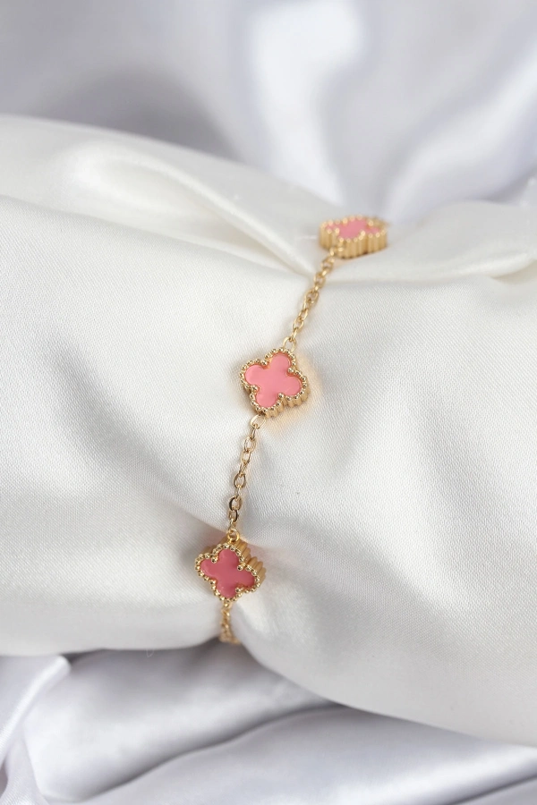 316L Çelik Gold Renk Pembe Baby Boy Yonca Kadın Bileklik