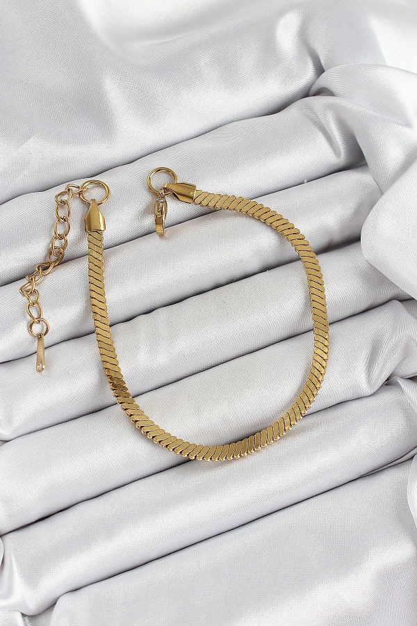 316L Çelik Gold Renk Yassı Zincir Model Kadın Bileklik