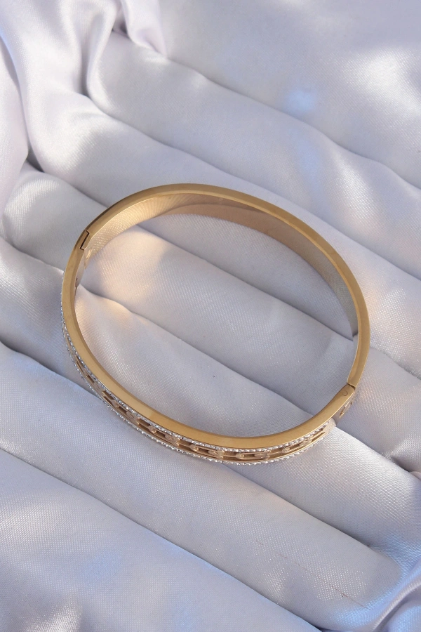 316L Çelik Gold Renk Zirkon Taşlı Model Kelepçe