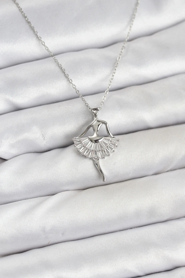 316L Çelik Gümüş Renk Balerin Model Kadın Kolye