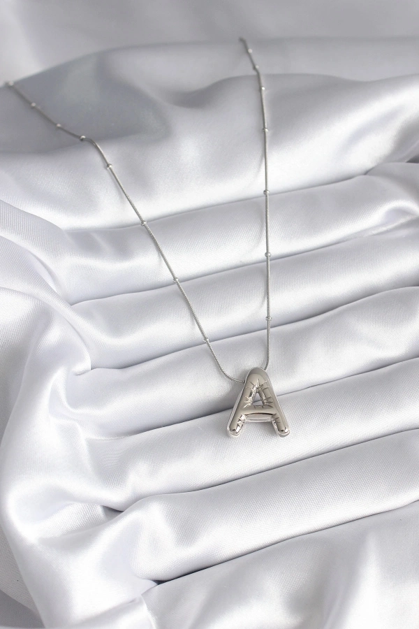 316L Çelik Gümüş Renk Bubble A Harf Model Kadın Kolye