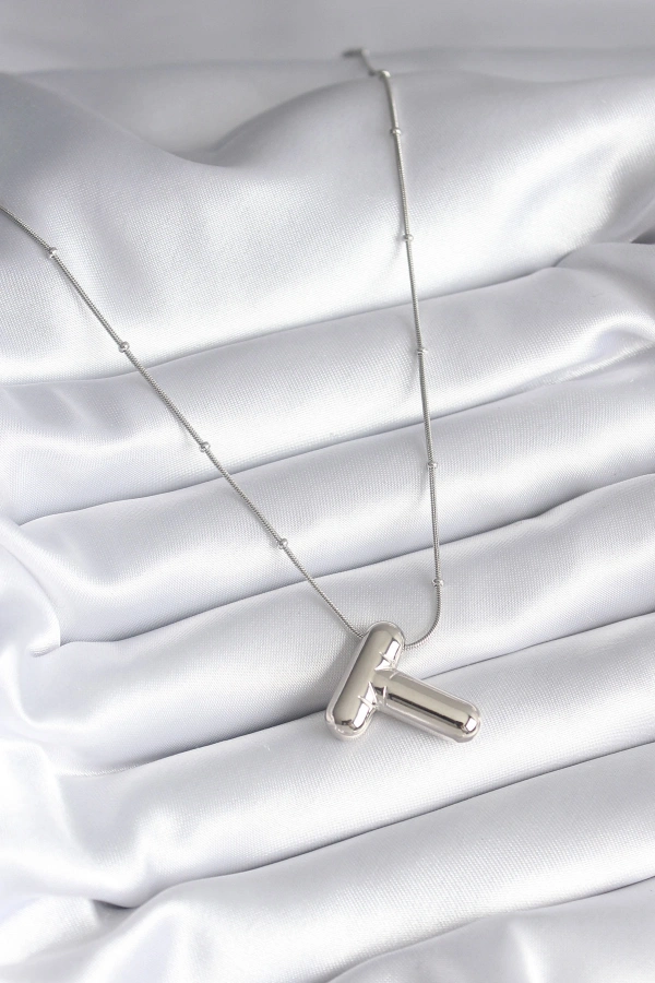 316L Çelik Gümüş Renk Bubble T Harf Model Kadın Kolye