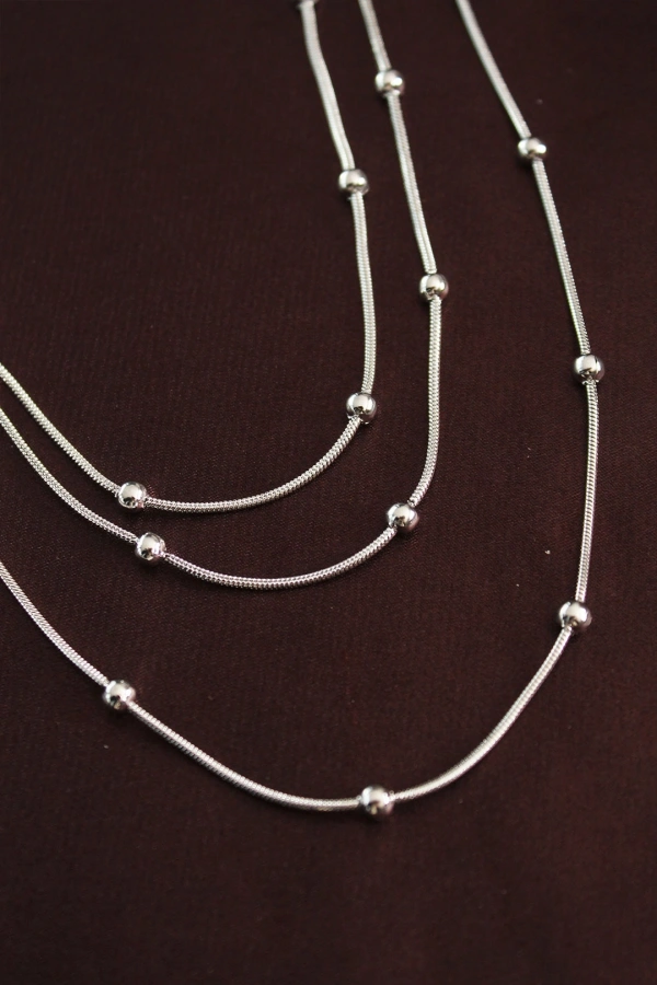 316L Çelik Gümüş Renk Minimal Topçuk Model Çoklu Kolye