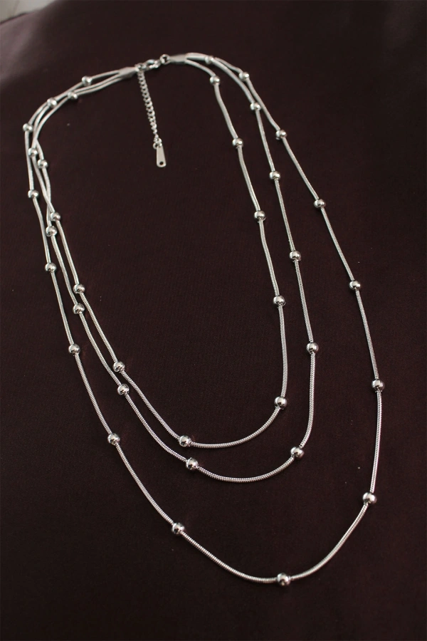 316L Çelik Gümüş Renk Minimal Topçuk Model Çoklu Kolye