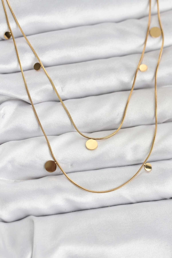 316L Çelik Zincir Gold Renk Pullu Kadın Kolye