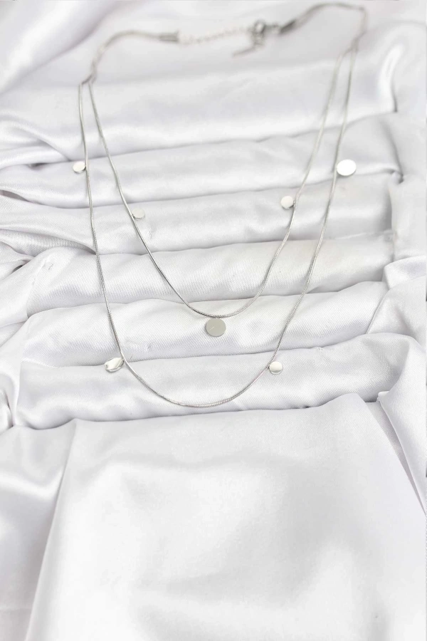 316L Çelik Zincir Gümüş Renk Pullu Kadın Kolye