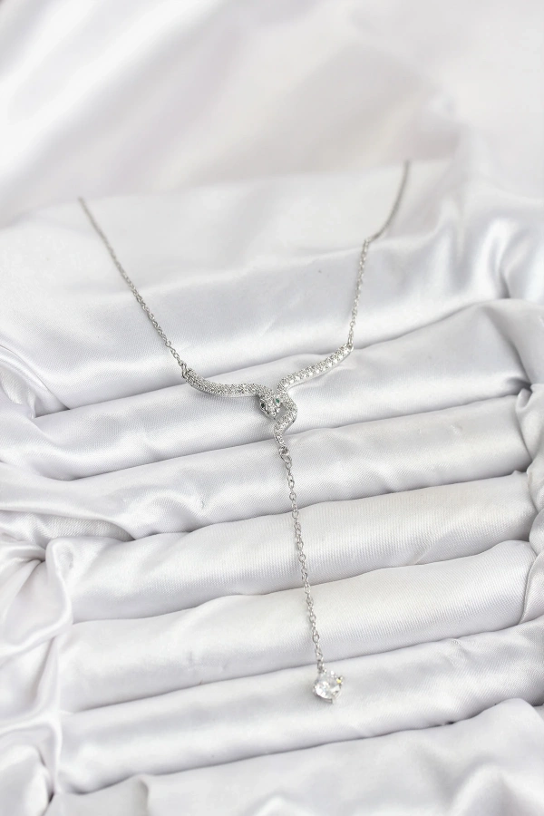 316L Çelik Zincir Gümüş Renk Yılan Model Y Kolye