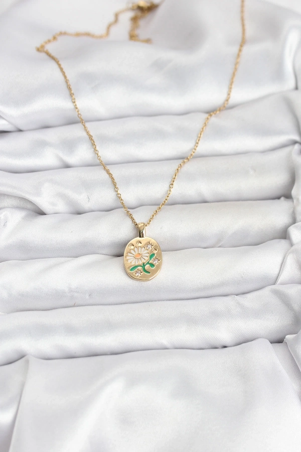 316L Çelik Zincir Papatya Figürlü Kadın Kolye