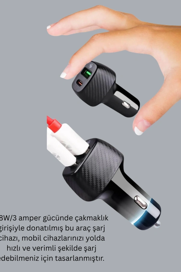 3A Güç Kapasiteli USB & Type-C Çakmaklık Şarj Adaptörü
