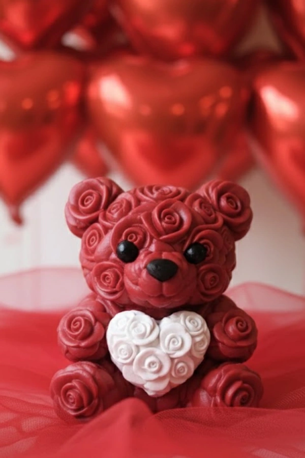 3D Baskı Kalpli Ayıcık 10cm Romantik Masaüstü Dekor