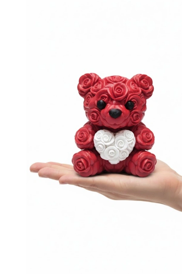 3D Baskı Kalpli Ayıcık 10cm Romantik Masaüstü Dekor