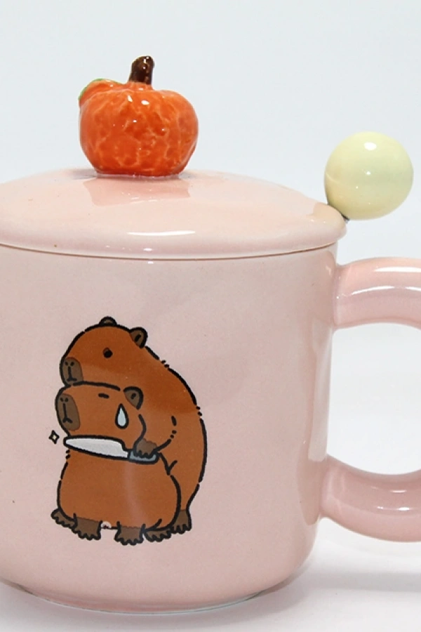 3D Capybara Desenli Porselen Kupa Bardak