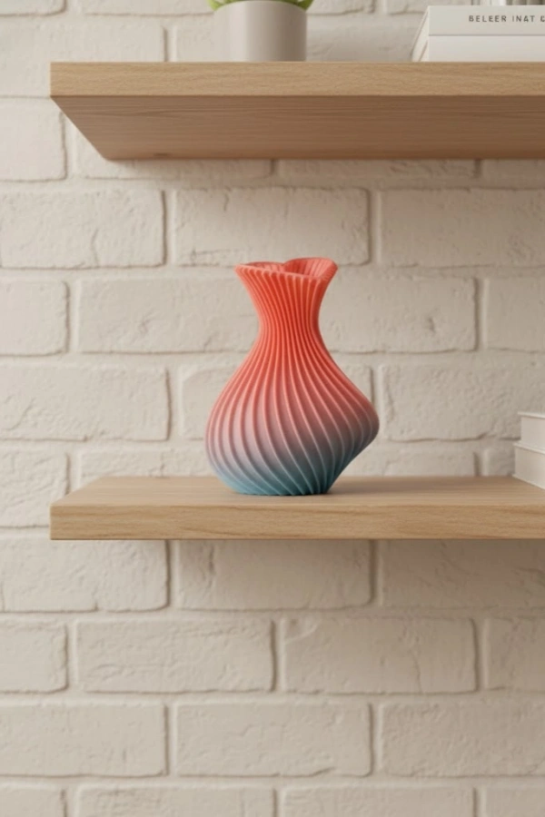 3D Dalga Desenli Kalp Formlu Dekoratif Vazo Pembe 15 cm