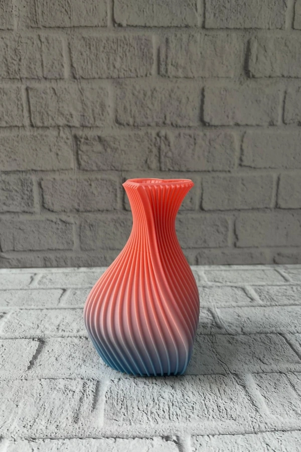 3D Dalga Desenli Kalp Formlu Dekoratif Vazo Pembe 15 cm