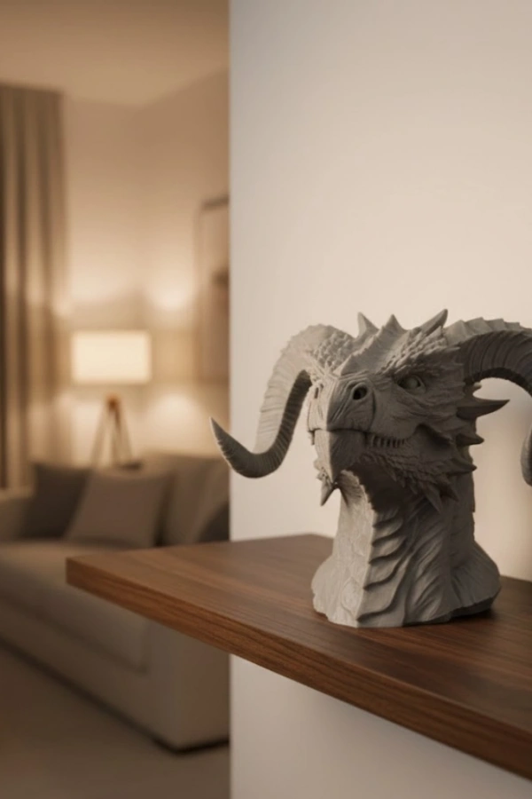 3D Ejderha Başı Heykeli Koleksiyonluk Dekoratif Figür 22x17 cm