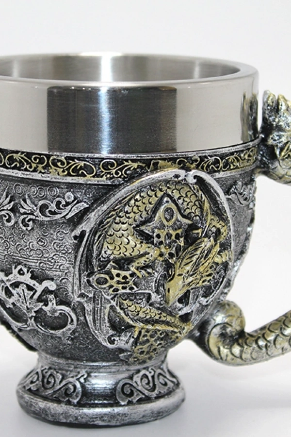 3D Ejderha Figürlü Kabartmalı Paslanmaz Çelik Kupa Bardak