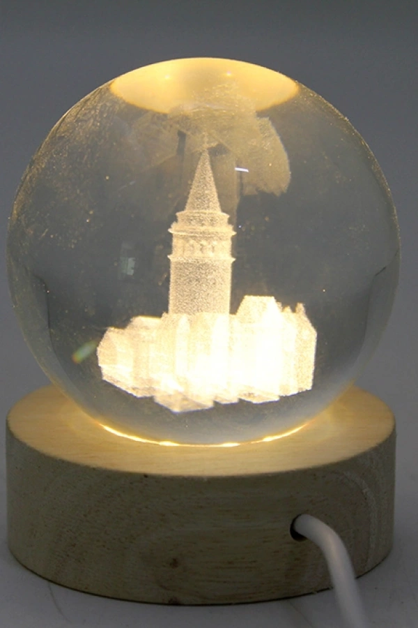 3D Galata Tasarımlı Işıklı Kristal Cam Küre