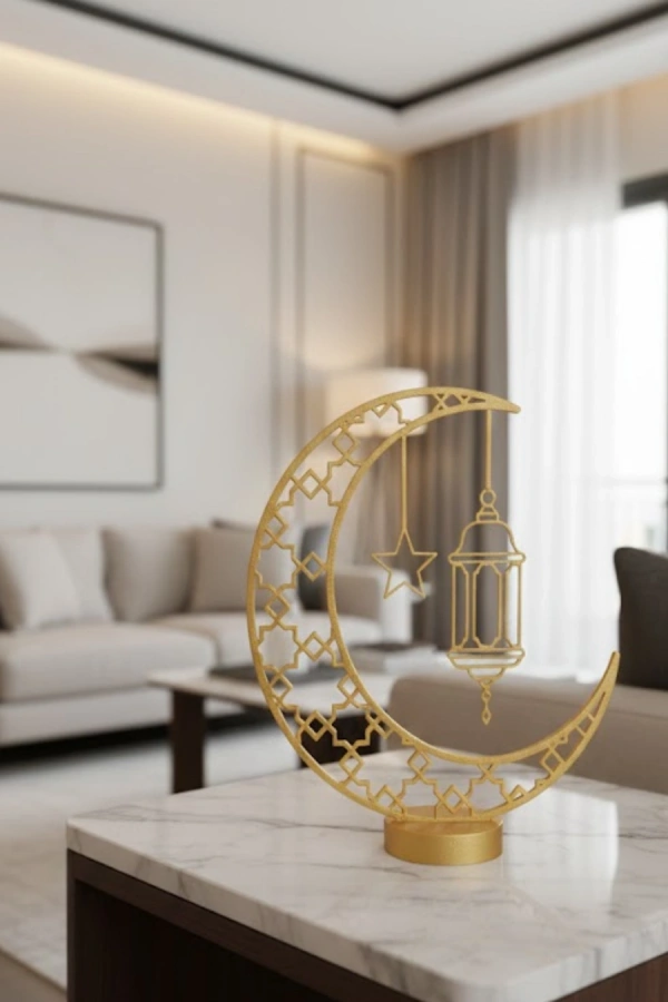 3D Hilal Cami Dekor Özel Baskı 20x20 cm Şık Masa Üstü