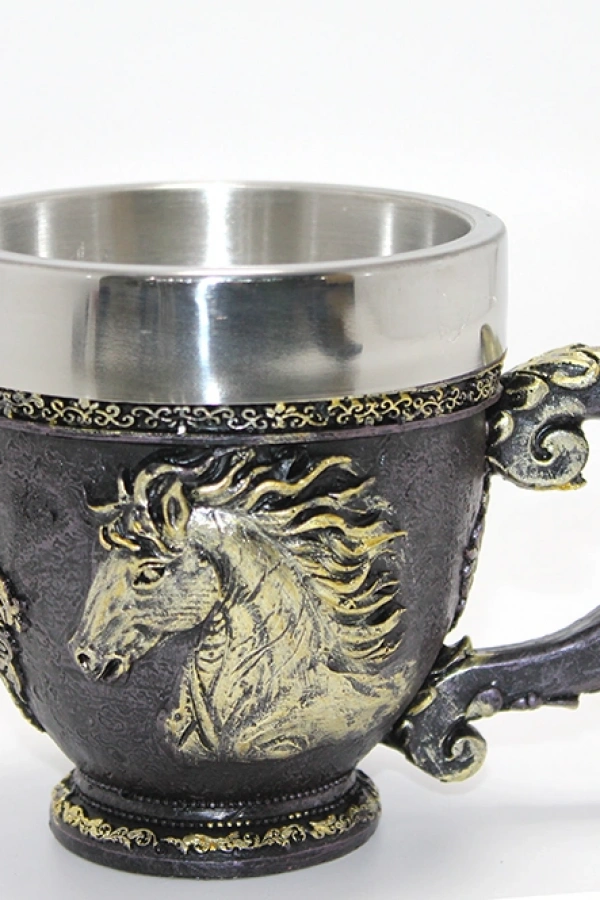 3D Kabartmalı At Büstü Paslanmaz Çelik Kupa Bardak
