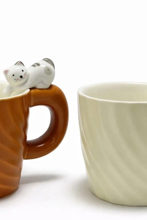 3D Kedi Figürlü Desenli Kupa Bardak