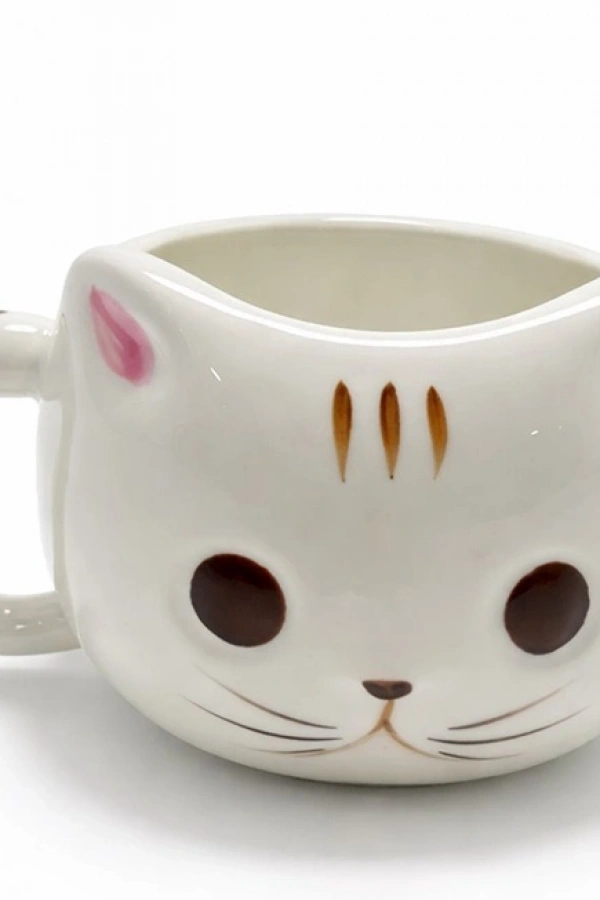 3D Kedi Tasarımlı Kabartmalı Seramik Kupa Bardak