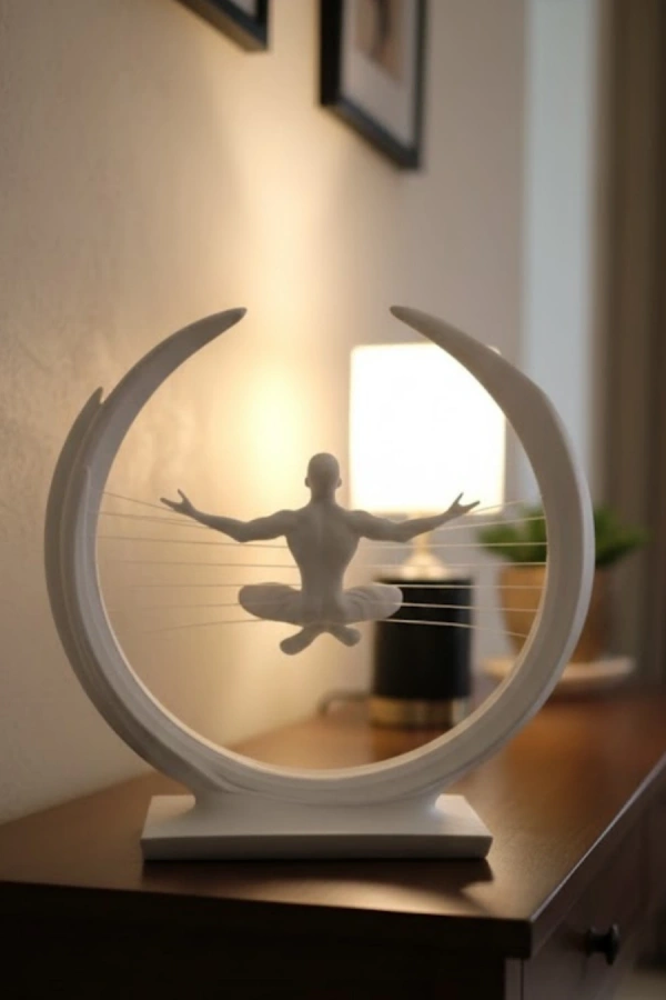 3D Zen Heykeli Ay Formlu Meditasyon Yapan İnsan Figürü Dekor
