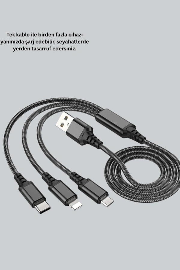 3’ü 1 Arada Hızlı Şarj Kablosu