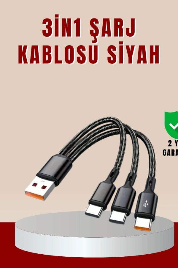 3’ü 1 Arada Hızlı Şarj Kablosu – iOS Android Type-C Uyumlu