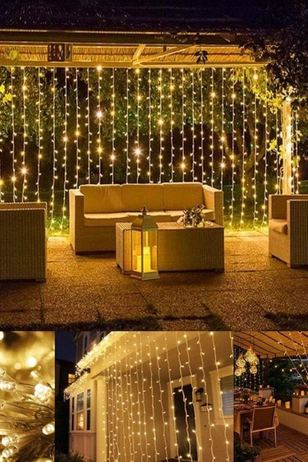 3x2 Perde Led Sarı Işık Plastik Kancalı