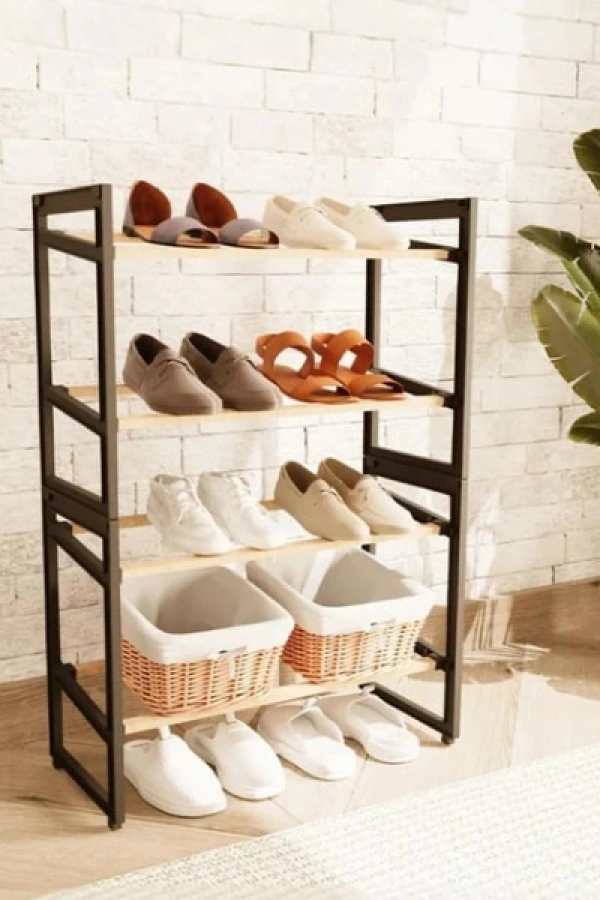 4 Katlı Ahşap Ayakkabılık