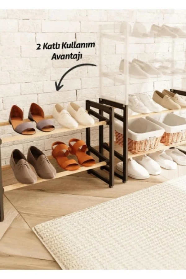 4 Katlı Ahşap Ayakkabılık