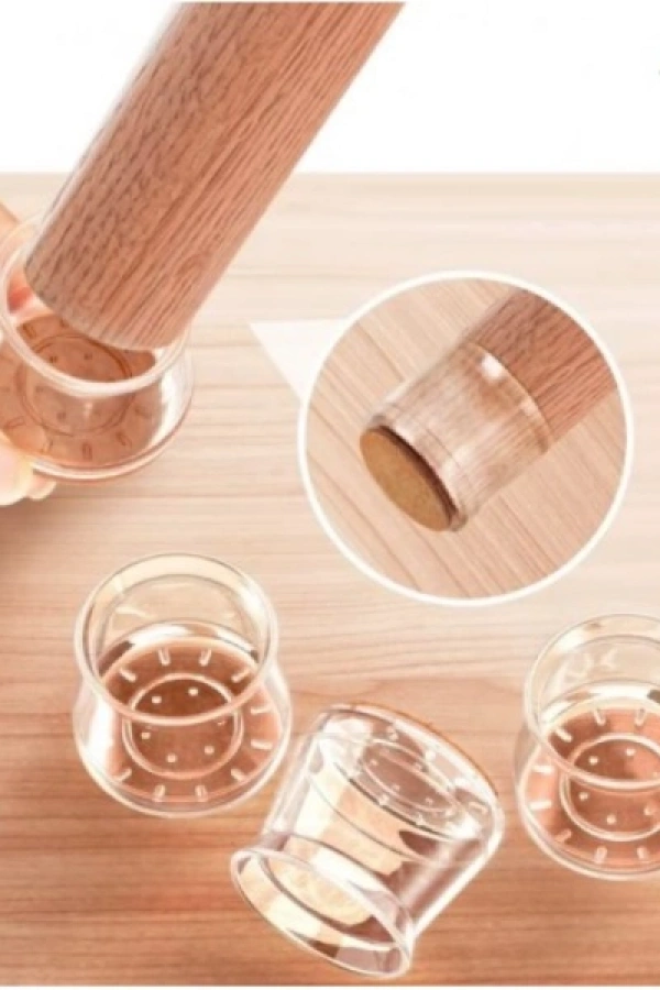 4lü Keçeli Şeffaf Silikon Sandalye Ayak Koruyucu Seti