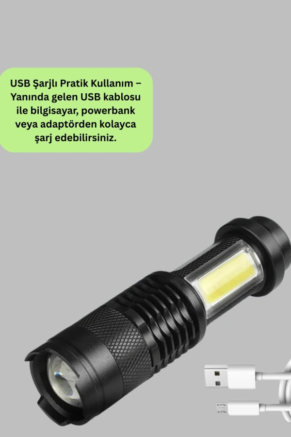 4 Modlu USB Şarjlı LED El Feneri Kamp ve Outdoor