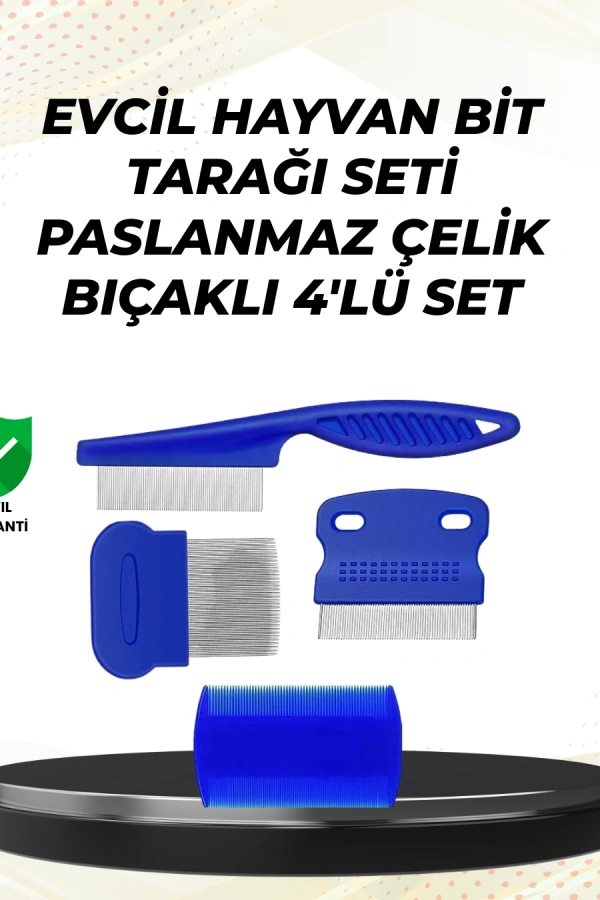 4 Parçalı Evcil Hayvan Tarak Seti – Paslanmaz Çelik Dişli, Ergonomik Saplı