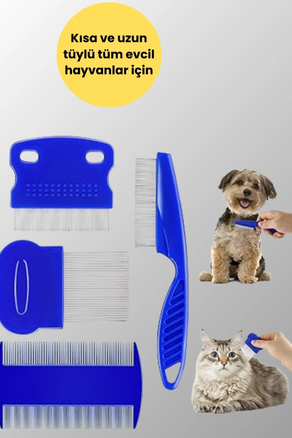 4 Parçalı Evcil Hayvan Tarak Seti – Paslanmaz Çelik Dişli, Ergonomik Saplı